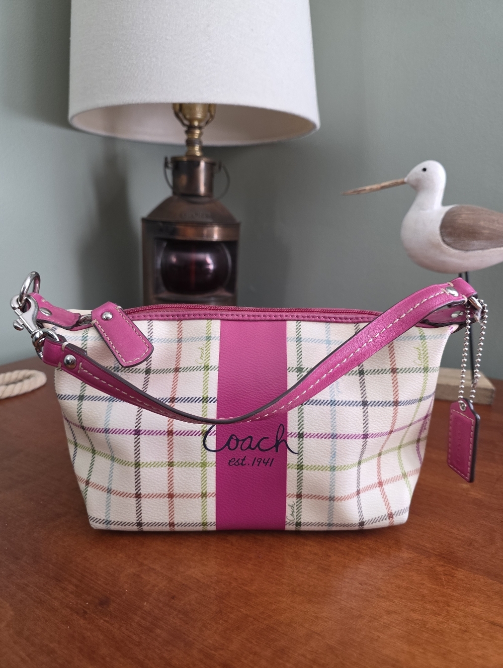 Coach Tattersall Demi Mini Shoulder Bag Pink Cream Canvas Leather Purse Y2K - Picture 16 of 16